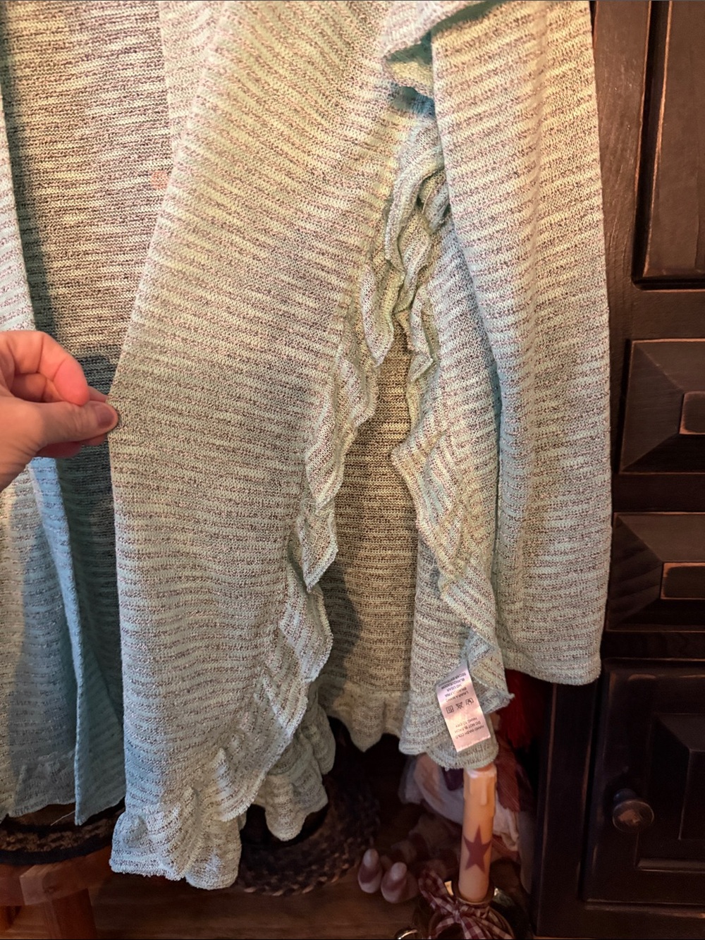 Doe & Rae Light Mint Open-Front Ruffle-Sleeve Cardigan - Picture 2 of 2